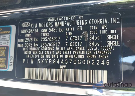2016 Kia Sorento 3.3L Lx from USA, damaged, VIN 5XYPG4A57GG002246